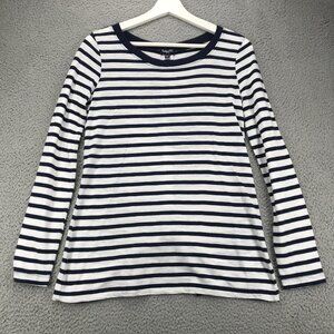 SPLENDID Top Womens SMALL Cerine Slub Knit Blue Stripe Button Back Long Sleeve